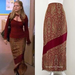 Super Rare 90s Vintage Burgundy Paisley Maxi Skirt ASO Sabrina The Teenage Witch